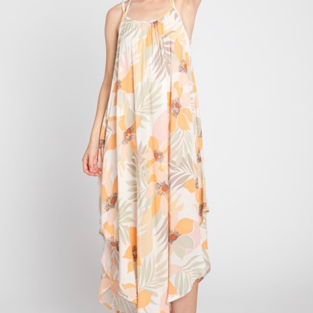 Floral MIDI Dress Flowy Casual Peach New